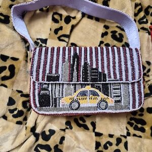 Beaded Cityscape Shoulder Bag